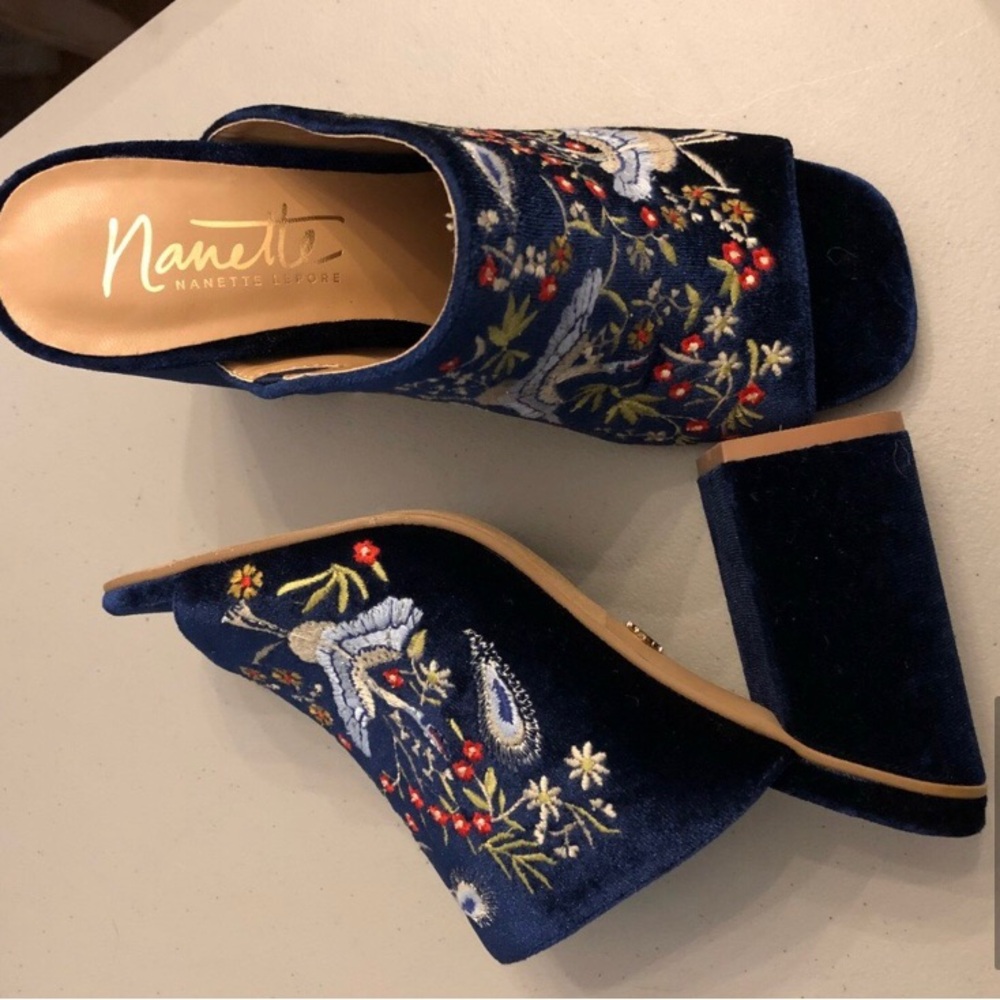 Nannette Lapore Blue and Red Artistic Mules
